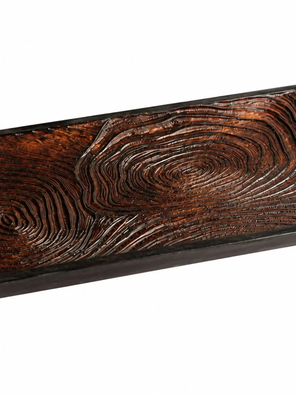 Hand Carved Philippine Wood Tray JY Abstract Tree Ring Design 18” x 11”